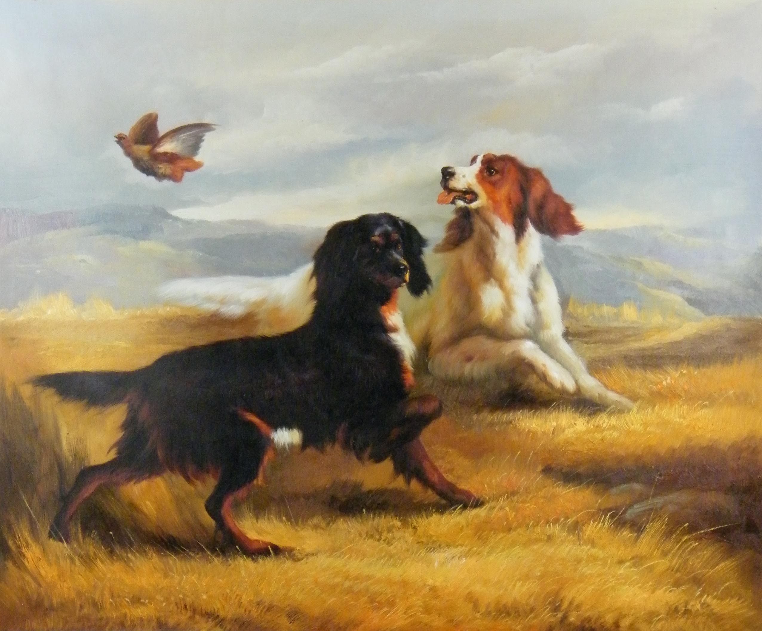 brandstof menigte Nutteloos Schilderij Honden in het veld